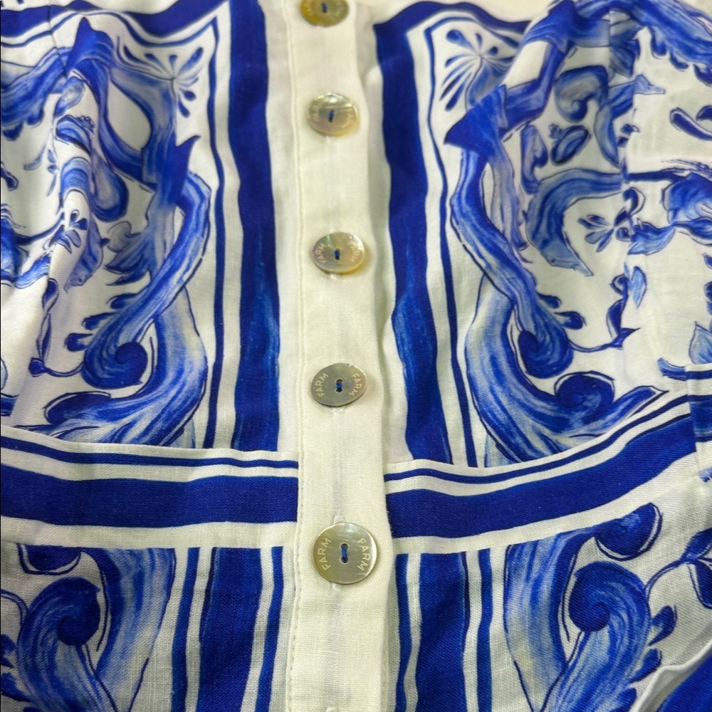 FARM Rio Blue and White Floral Stripe Belted Romper - Picture 6 of 14
